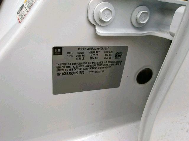 1G11C5SA5DF221880 - 2013 CHEVROLET MALIBU 1LT WHITE photo 10