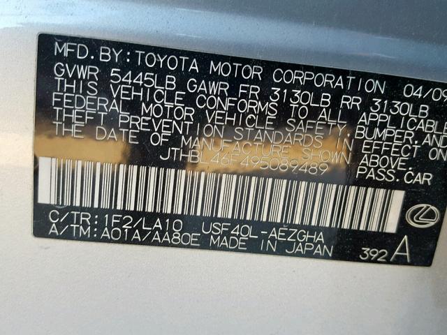 JTHBL46F495089489 - 2009 LEXUS LS 460 SILVER photo 10