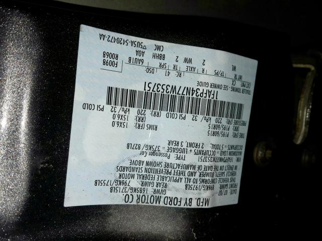 1FAFP34N77W353751 - 2007 FORD FOCUS ZX4 GRAY photo 10