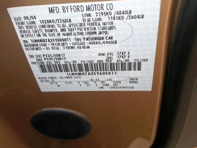 1LNHM87A35Y605011 - 2005 LINCOLN LS 金色 照片 10