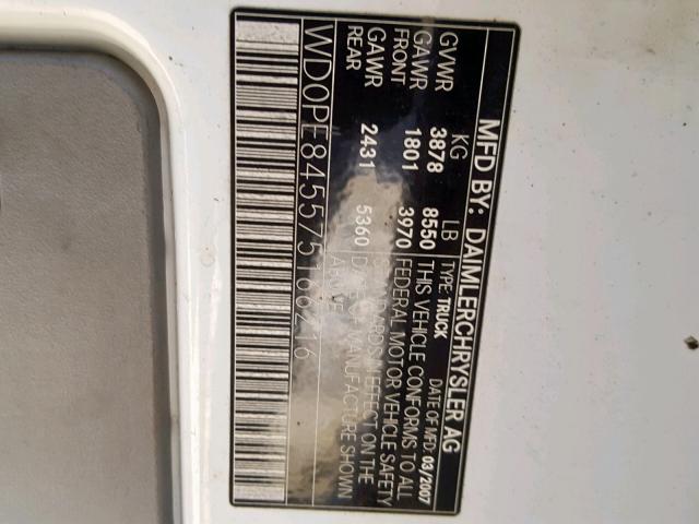 WD0PE845575166216 - 2007 DODGE SPRINTER 2 WHITE photo 10