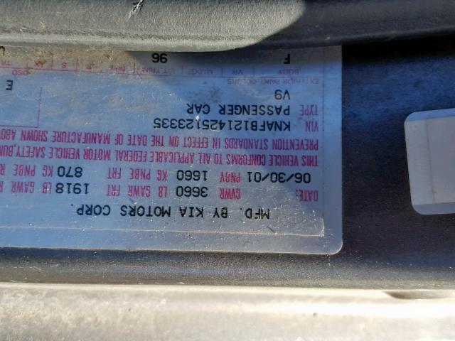 KNAFB121425123335 - 2002 KIA SPECTRA BA GRAY photo 10