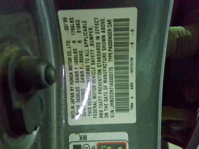 JHMZE2H71AS003175 - 2010 HONDA INSIGHT EX GRAY photo 10