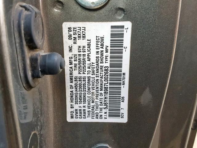 5J6YH18987L002683 - 2007 HONDA ELEMENT SC GRAY photo 10