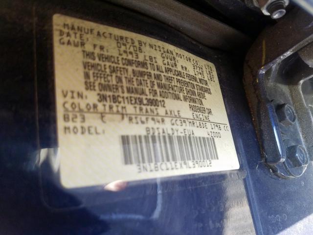 3N1BC11EX9L390012 - 2009 NISSAN VERSA S BLUE photo 10