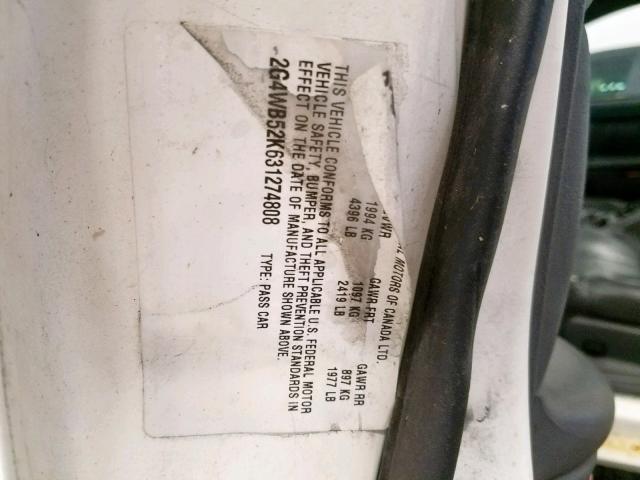 2G4WB52K631274808 - 2003 BUICK REGAL LS WHITE photo 10