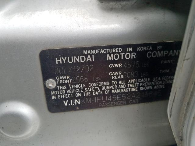 KMHFU45E52A215845 - 2002 HYUNDAI XG 350 SILVER photo 10