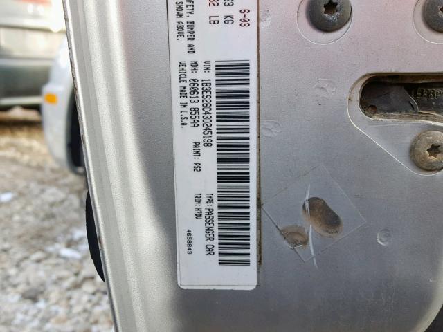 1B3ES26C43D245198 - 2003 DODGE NEON SE SILVER photo 10