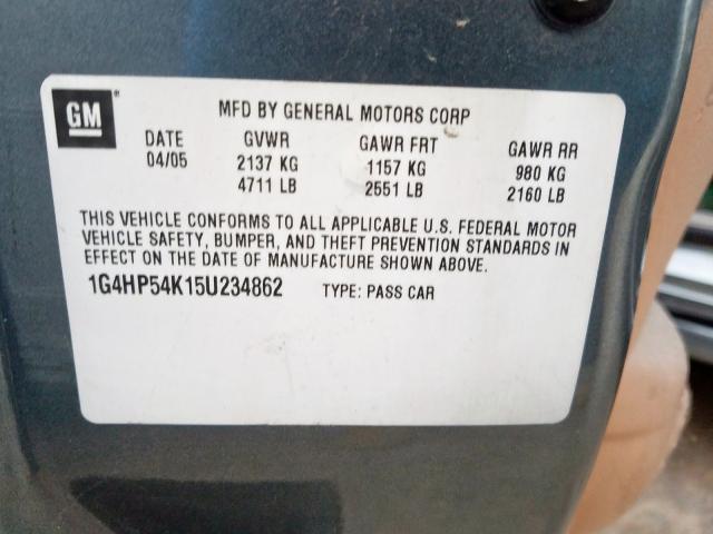 1G4HP54K15U234862 - 2005 BUICK LESABRE CU GRAY photo 10