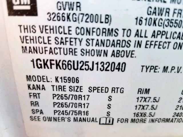 1GKFK66U25J132040 - 2005 GMC YUKON XL DENALI  photo 10