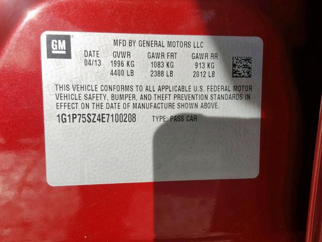 1G1P75SZ4E7100208 - 2014 CHEVROLET CRUZE RED photo 10