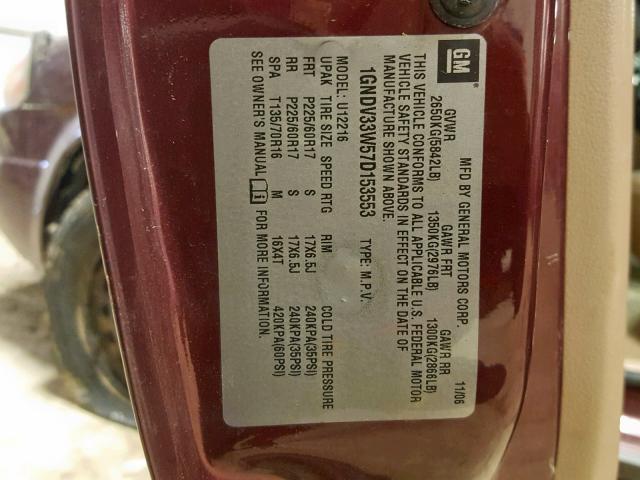 1GNDV33W57D153553 - 2007 CHEVROLET UPLANDER L Bordo foto 10