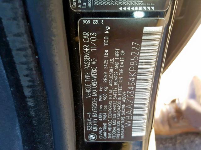 WBAAZ33434KP85227 - 2004 BMW 325 IS SUL BLACK photo 10