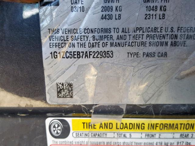 1G1ZC5EB7AF229353 - 2010 CHEVROLET MALIBU 1LT CHARCOAL photo 10
