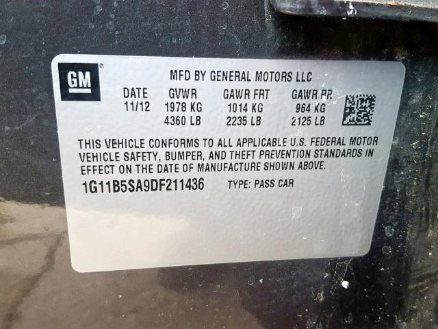 1G11B5SA9DF211436 - 2013 CHEVROLET MALIBU LS 灰色 照片 10