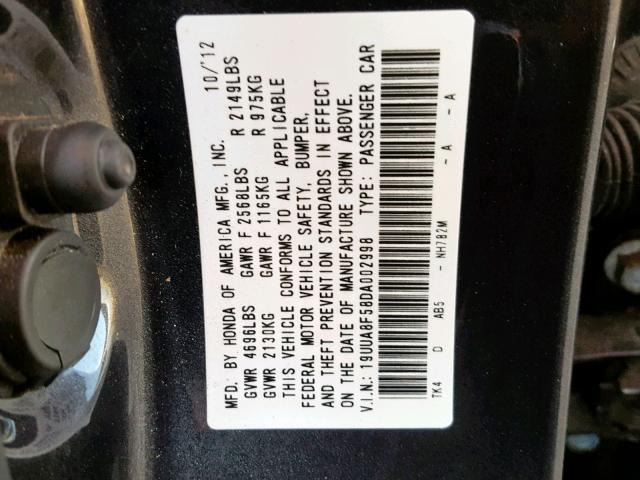 19UUA8F58DA002998 - 2013 ACURA TL TECH GRAY photo 10