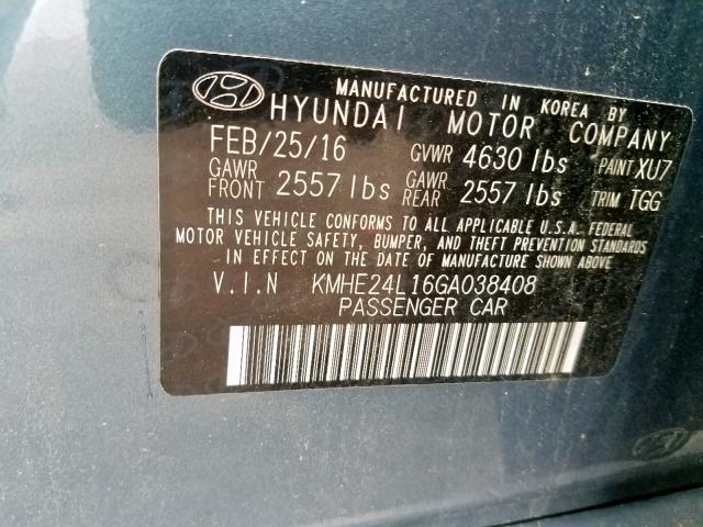 KMHE24L16GA038408 - 2016 HYUNDAI SONATA HYB BLUE photo 10