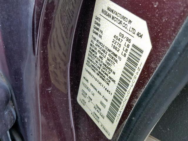 1N4BU31D7VC174451 - 1997 NISSAN ALTIMA XE PURPLE photo 10