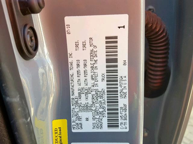 5TFDW5F10JX773847 - 2018 TOYOTA TUNDRA CRE GRAY photo 10