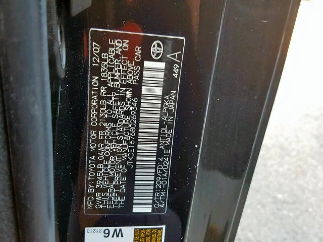 JTKDE167680269346 - 2008 TOYOTA SCION TC 黑色 照片 10