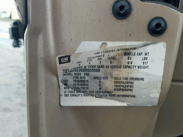 1G1NE52J92M635538 - 2002 CHEVROLET MALIBU LS ბეჟი ფოტო 10