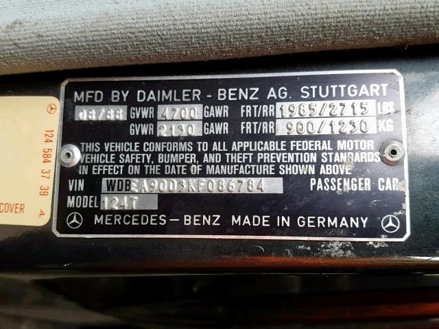 WDBEA90D3KF086784 - 1989 MERCEDES-BENZ 300 TE GRAY photo 10