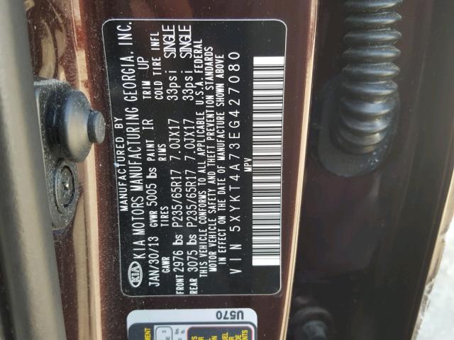 5XYKT4A73EG427080 - 2014 KIA SORENTO LX BURGUNDY photo 10