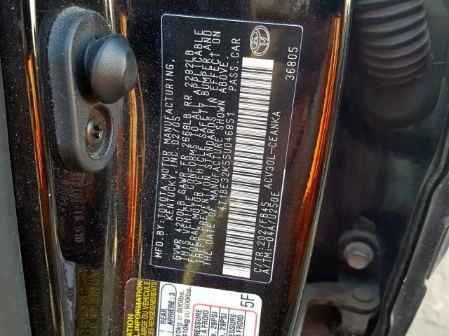 4T1BE32K55U046851 - 2005 TOYOTA CAMRY LE BLACK photo 10