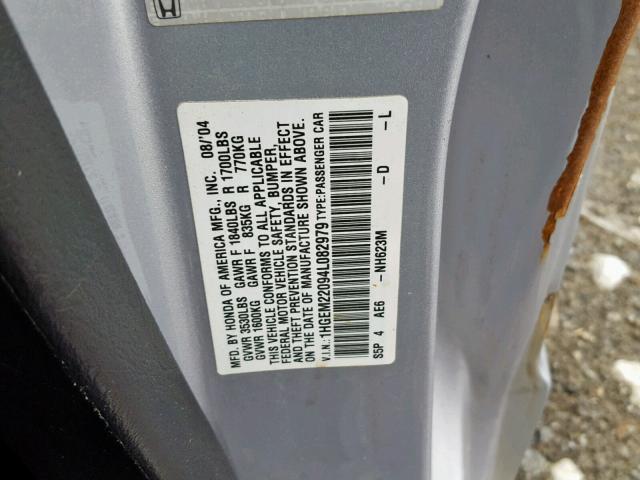 1HGEM22094L082979 - 2004 HONDA CIVIC EX SILVER photo 10