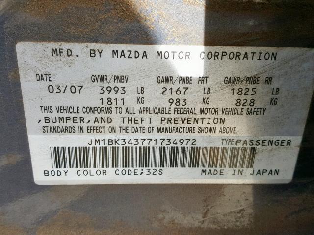 JM1BK343771734972 - 2007 MAZDA 3 HATCHBAC SILVER photo 10