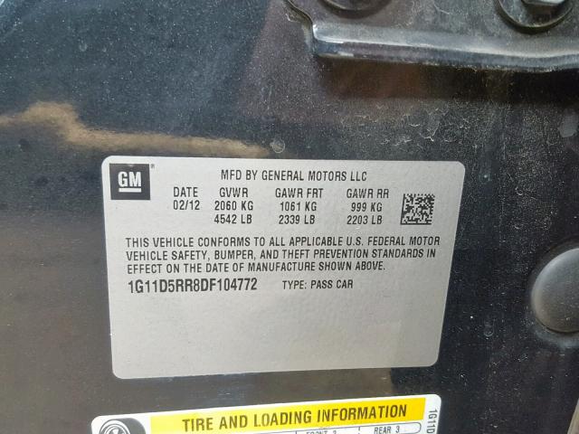 1G11D5RR8DF104772 - 2013 CHEVROLET MALIBU 1LT 黑色 照片 10