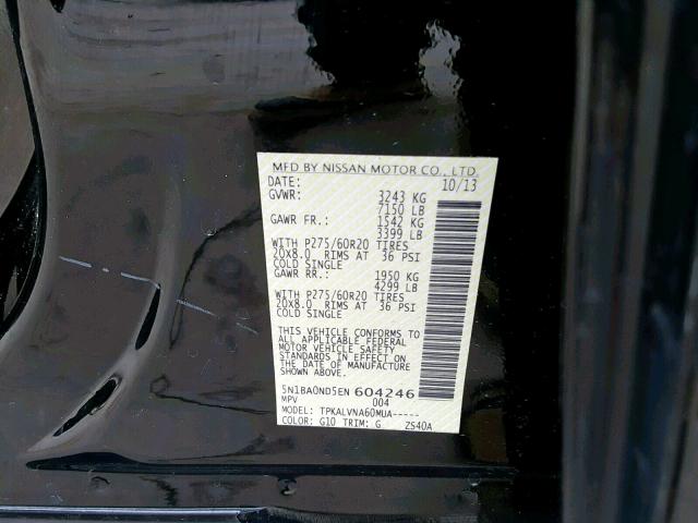 5N1BA0ND5EN604246 - 2014 NISSAN ARMADA SV BLACK photo 10