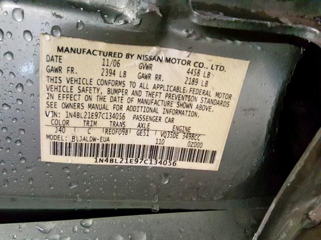 1N4BL21E97C134056 - 2007 NISSAN ALTIMA 3.5 GREEN photo 10