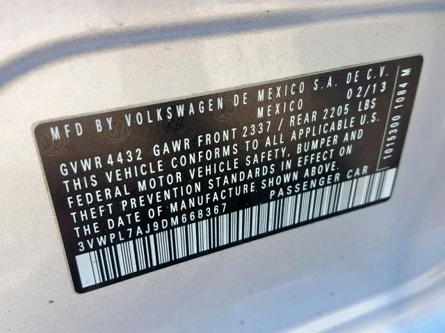 3VWPL7AJ9DM668367 - 2013 VOLKSWAGEN JETTA TDI SILVER photo 10