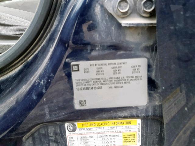 1G1ZA5EB1AF131263 - 2010 CHEVROLET MALIBU LS 蓝色 照片 10