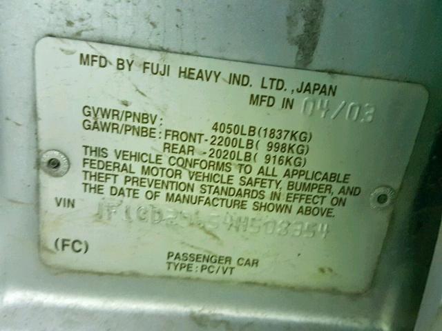 JF1GD29654H508354 - 2004 SUBARU IMPREZA WR SILVER photo 10