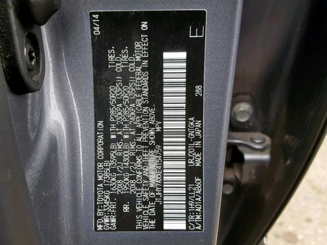 JTJHY7AXXE4154759 - 2014 LEXUS LX 570 SILVER photo 10