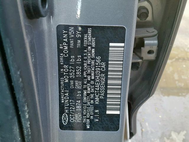 KMHCT4AEXHU391566 - 2017 HYUNDAI ACCENT SE GRAY photo 10