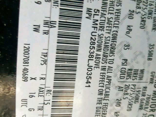 5LMFU28538LJ03541 - 2008 LINCOLN NAVIGATOR Қара фото 10