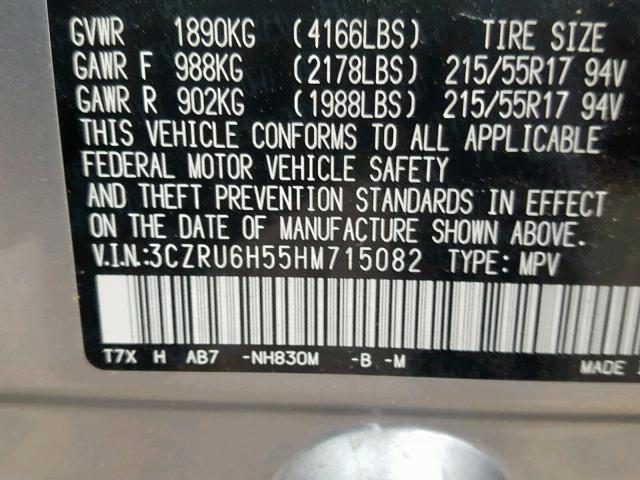 3CZRU6H55HM715082 - 2017 HONDA HR-V EX SILVER photo 10