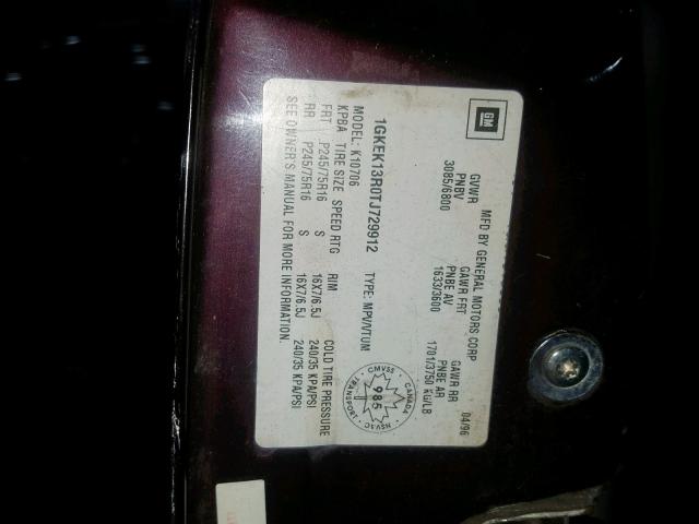 1GKEK13R0TJ729912 - 1996 GMC YUKON MAROON photo 10