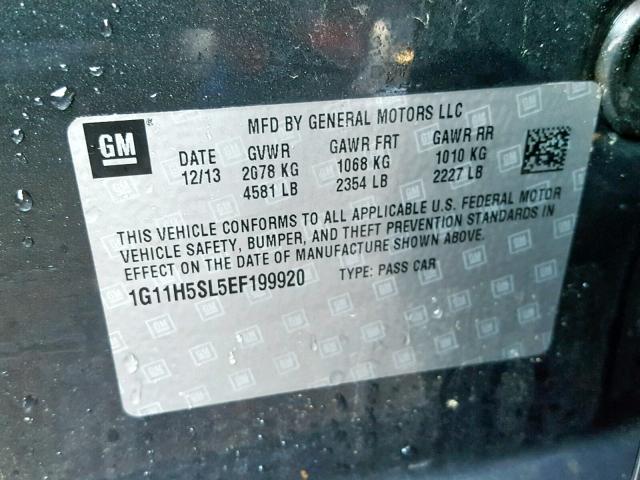 1G11H5SL5EF199920 - 2014 CHEVROLET MALIBU LTZ ნაცრისფერი ფოტო 10