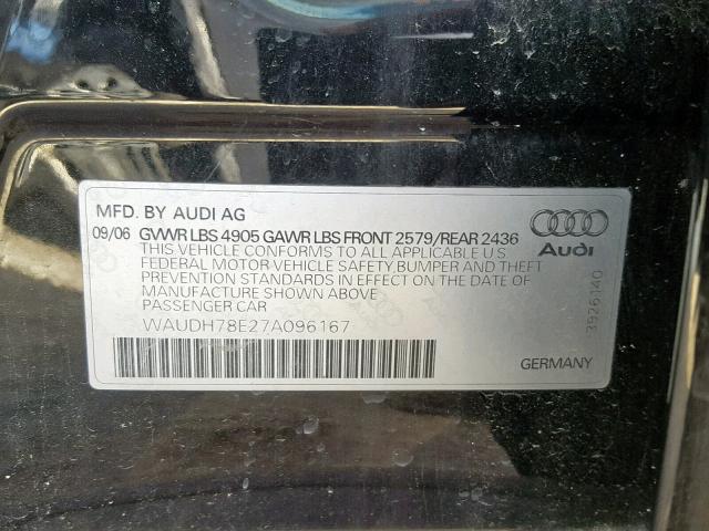 WAUDH78E27A096167 - 2007 AUDI A4 3.2 QUA BLACK photo 10