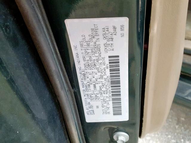 5TDBT48A74S220825 - 2004 TOYOTA SEQUOIA LI GREEN photo 10