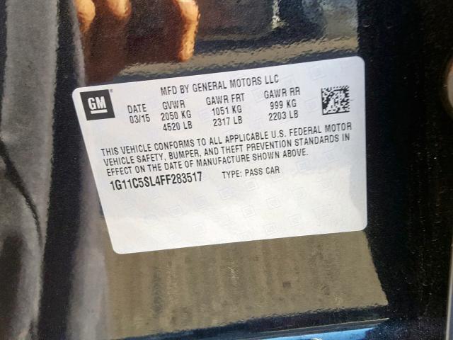 1G11C5SL4FF283517 - 2015 CHEVROLET MALIBU 1LT BLACK photo 10