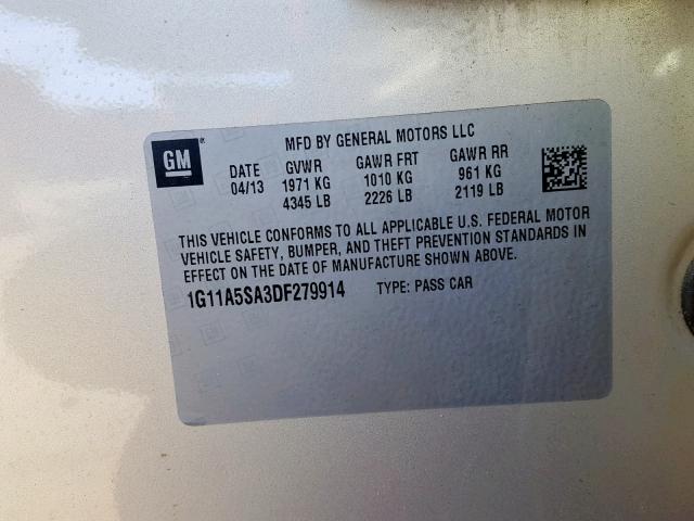 1G11A5SA3DF279914 - 2013 CHEVROLET MALIBU LS GOLD photo 10