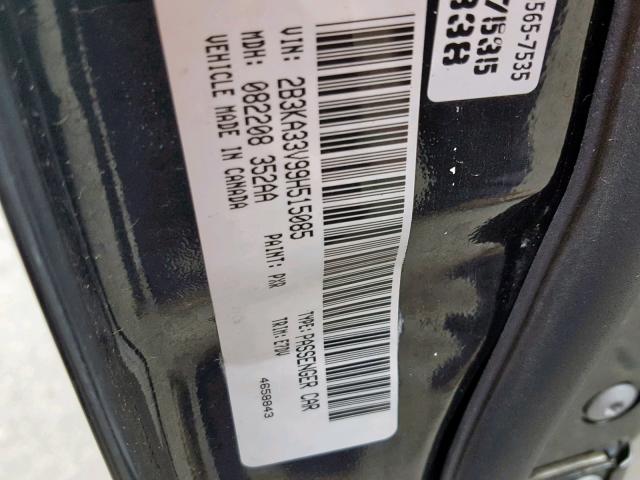 2B3KA33V99H515085 - 2009 DODGE CHARGER SX BLACK photo 10