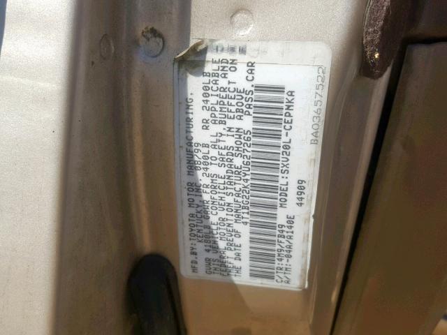 4T1BG22K4YU627265 - 2000 TOYOTA CAMRY CE TAN photo 10