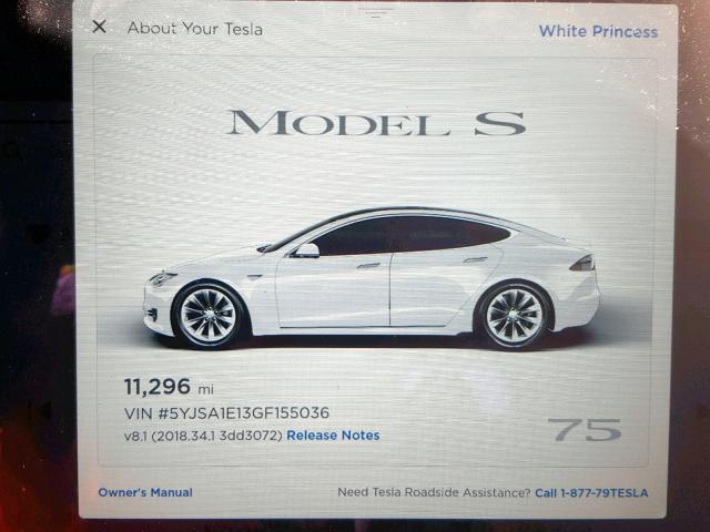 5YJSA1E13GF155036 - 2016 TESLA MODEL S WHITE photo 8