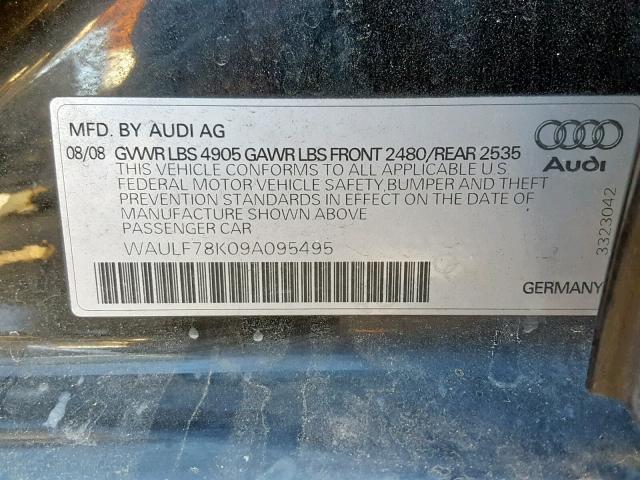 WAULF78K09A095495 - 2009 AUDI A4 2.0T QU BLACK photo 10